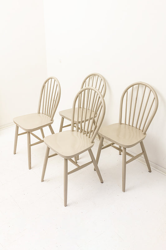 Vintage houten spijlenstoelen grijs - set van 4
