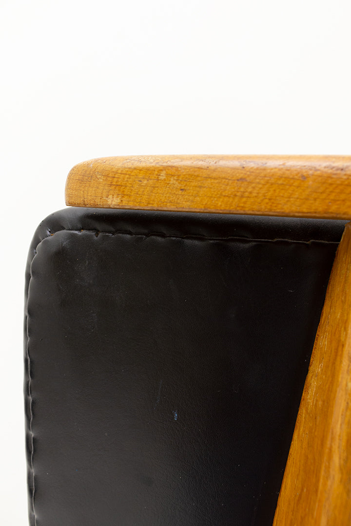 Vintage houten stoelen met zwarte skai-leer bekleding - set van 4