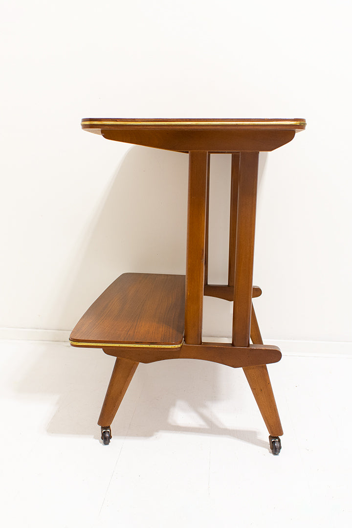 Vintage houten trolley met messing bies