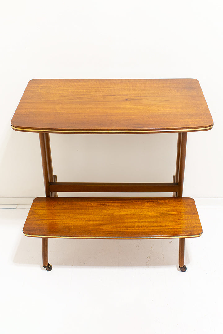 Vintage houten trolley met messing bies