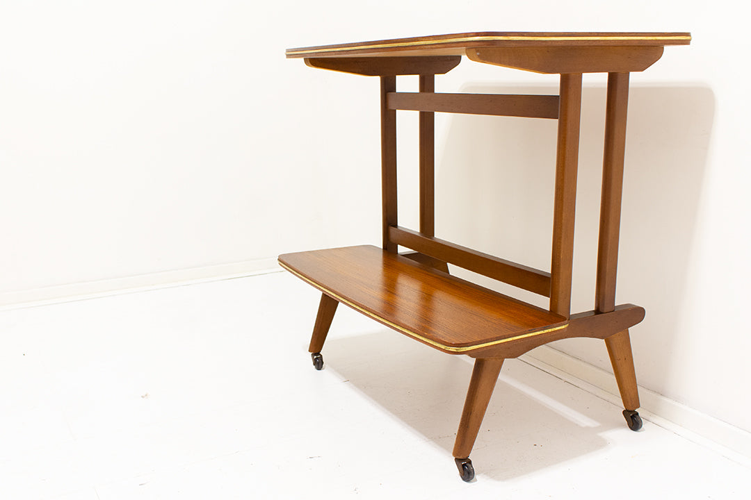 Vintage houten trolley met messing bies