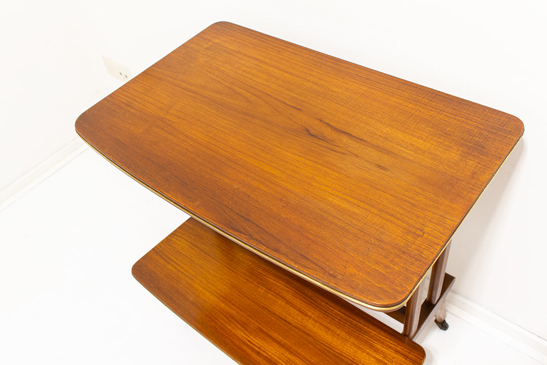 Vintage houten trolley met messing bies