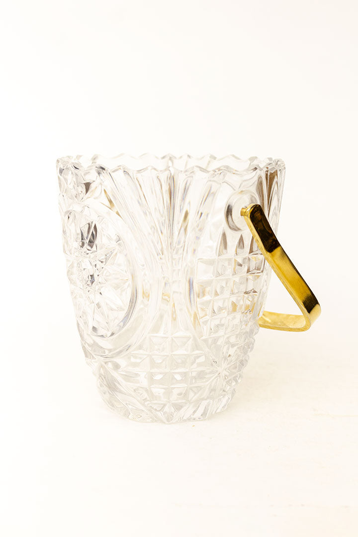 Vintage ijsemmer van glas met metalen hengsel
