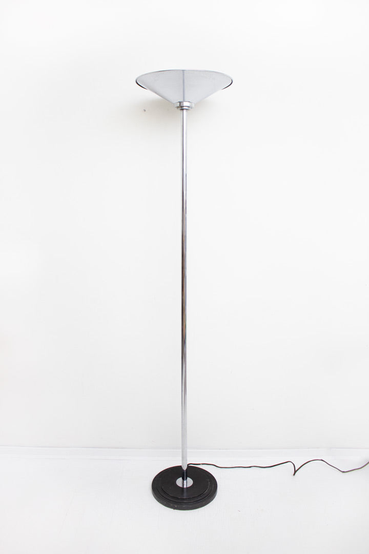 Vintage chroom vloerlamp met houten voet