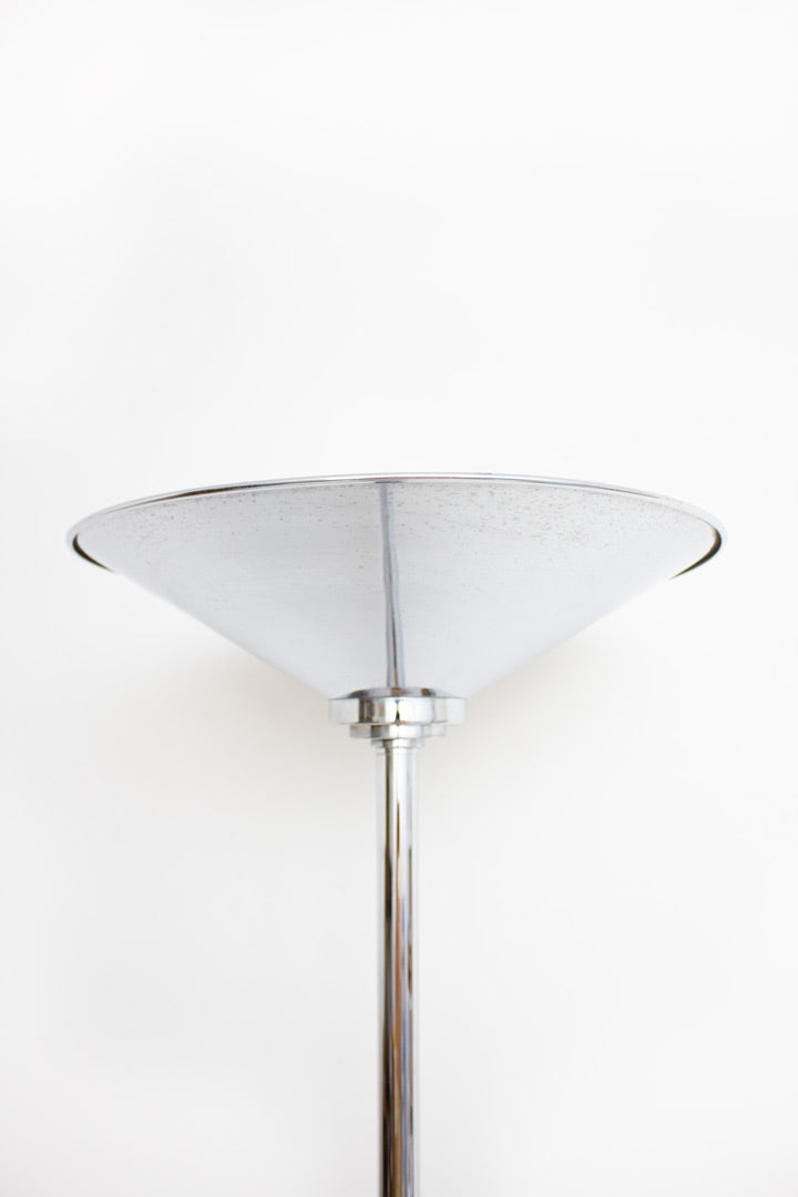 Vintage chroom vloerlamp met houten voet