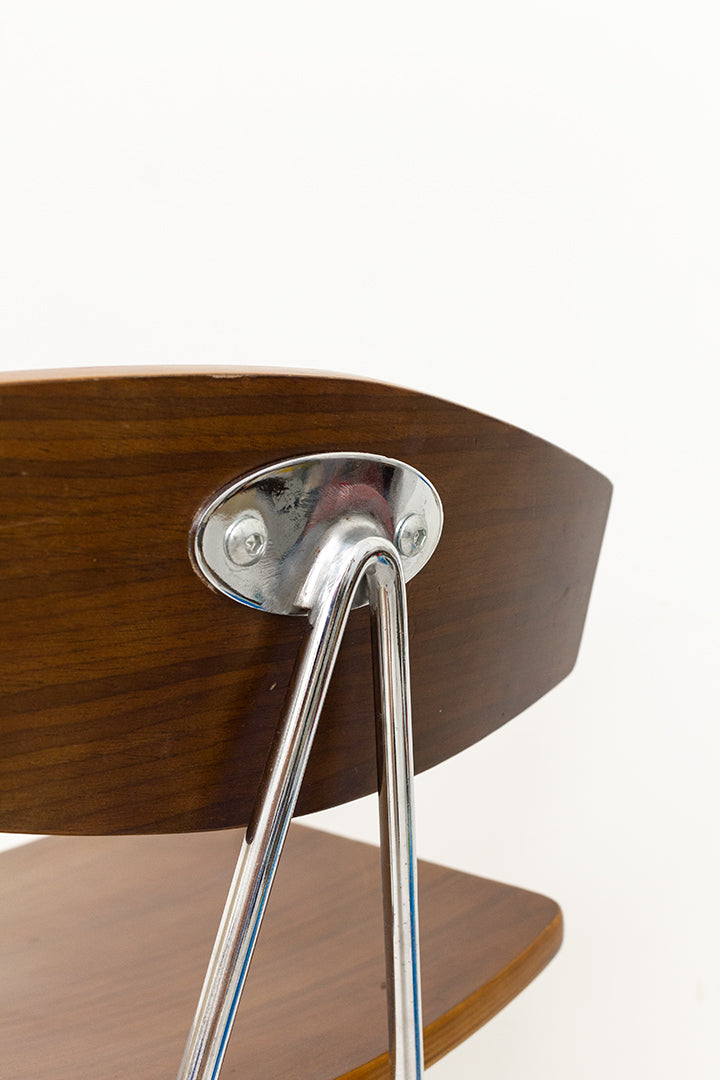 Vintage jaren 70 barkruk met verstelbare voet en houtfineer zitting