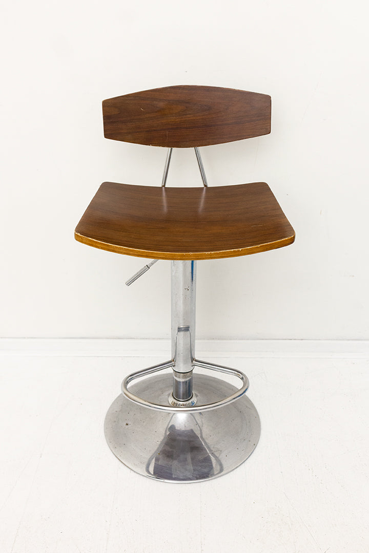 Vintage jaren 70 barkruk met verstelbare voet en houtfineer zitting