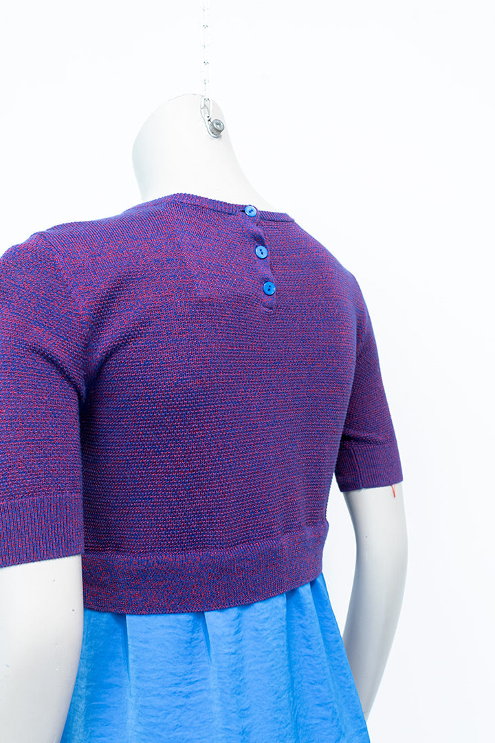 Vintage jurk met gebreid bovendeel en blauwe gelaagde rok Carven