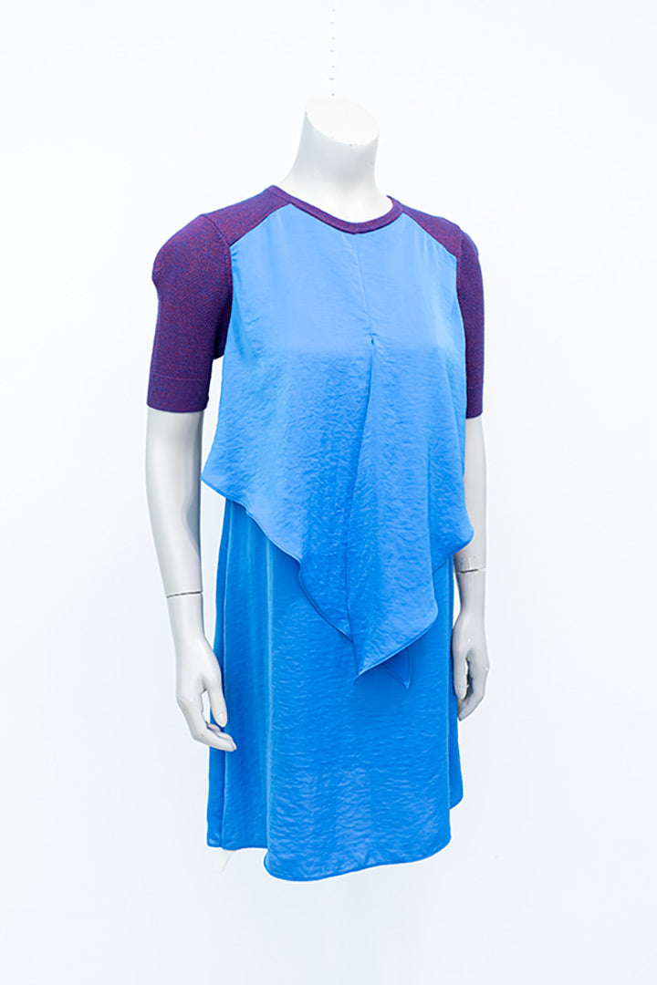 Vintage jurk met gebreid bovendeel en blauwe gelaagde rok Carven