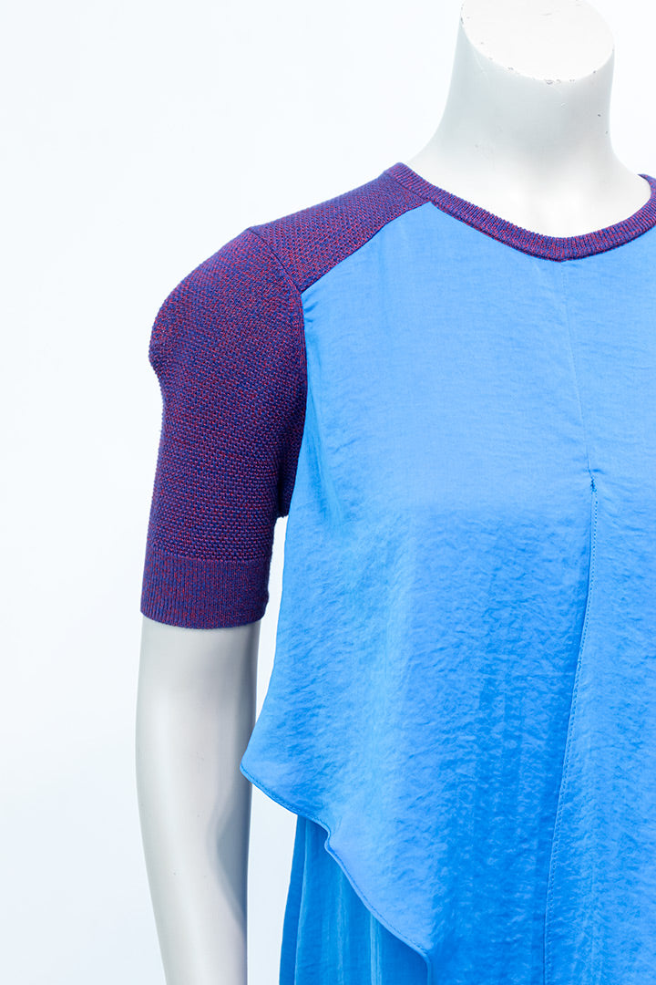 Vintage jurk met gebreid bovendeel en blauwe gelaagde rok Carven