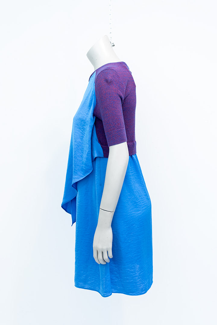 Vintage jurk met gebreid bovendeel en blauwe gelaagde rok Carven