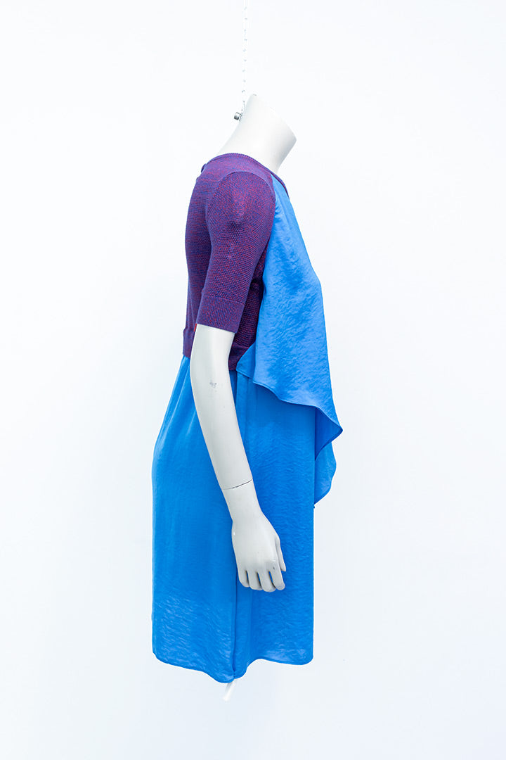 Vintage jurk met gebreid bovendeel en blauwe gelaagde rok Carven