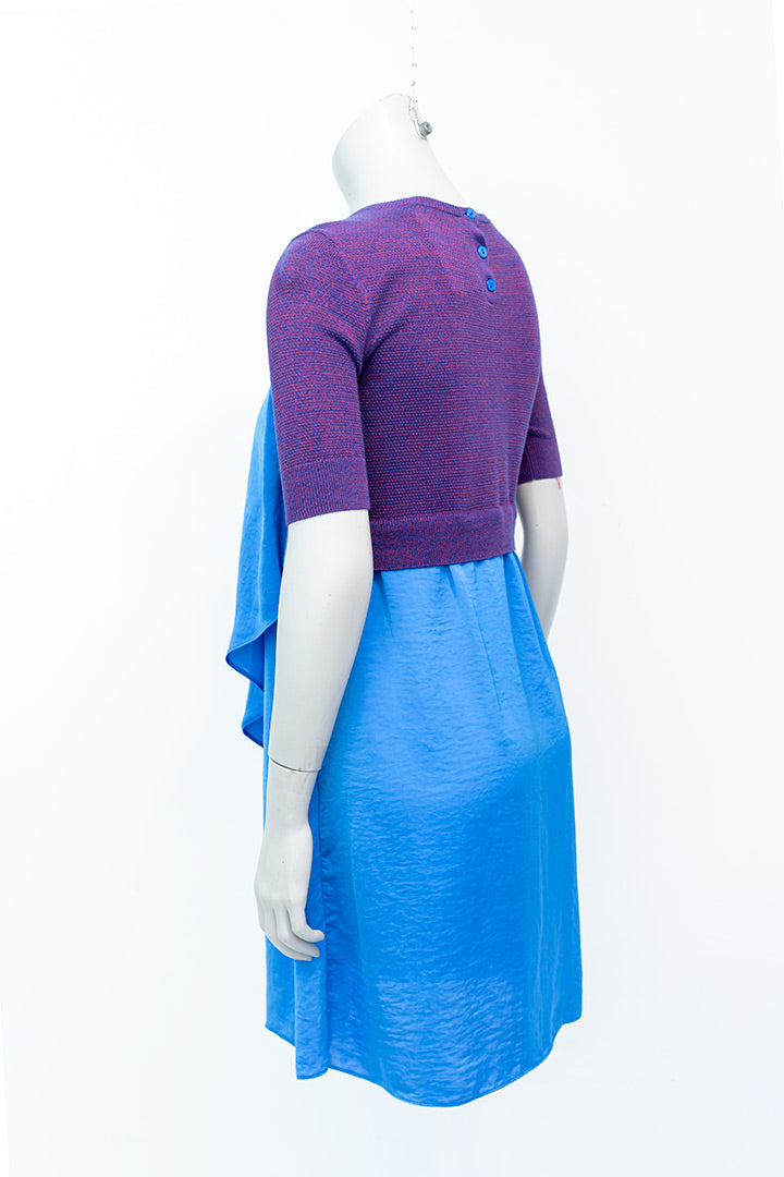 Vintage jurk met gebreid bovendeel en blauwe gelaagde rok Carven