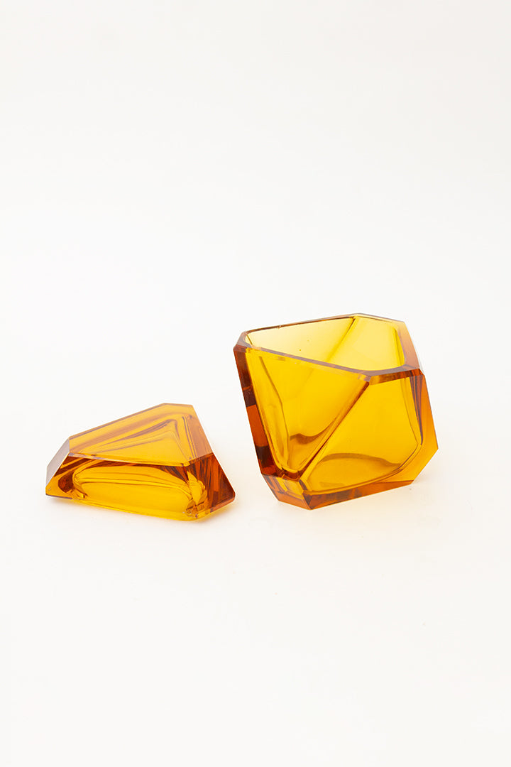 Vintage kaptafel set voor parfum - jaren 70 geometrisch gevormd glas