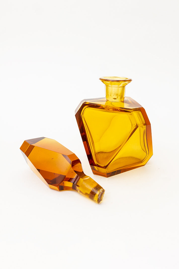 Vintage kaptafel set voor parfum - jaren 70 geometrisch gevormd glas