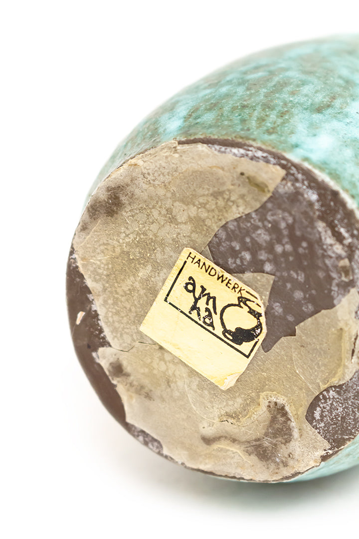 Vintage keramieken fles turquoise met handvat AMHA handwerk