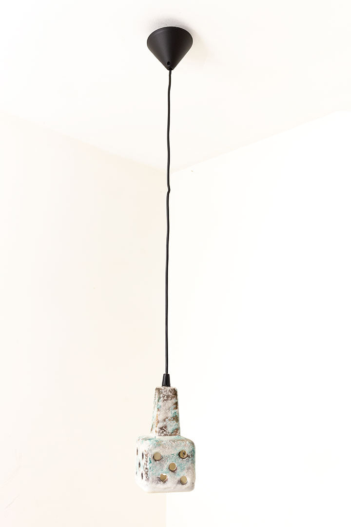 Vintage keramieken hanglamp beige/bruin/turkoois