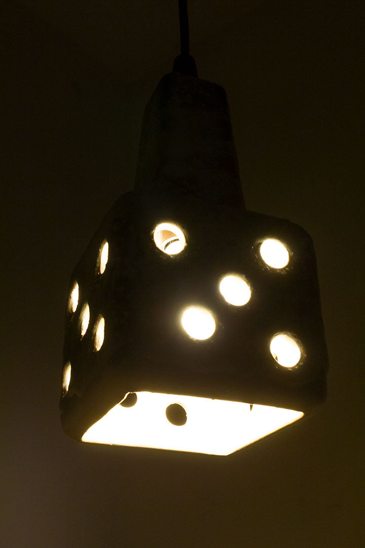 Vintage keramieken hanglamp beige/bruin/turkoois