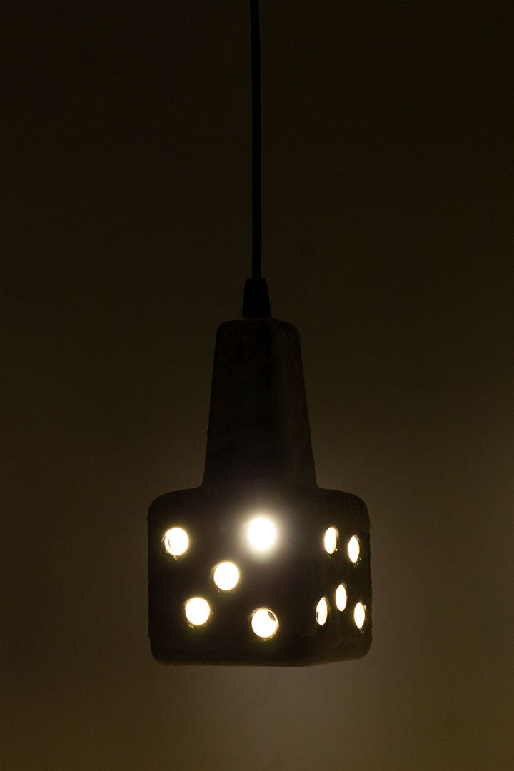 Vintage keramieken hanglamp beige/bruin/turkoois