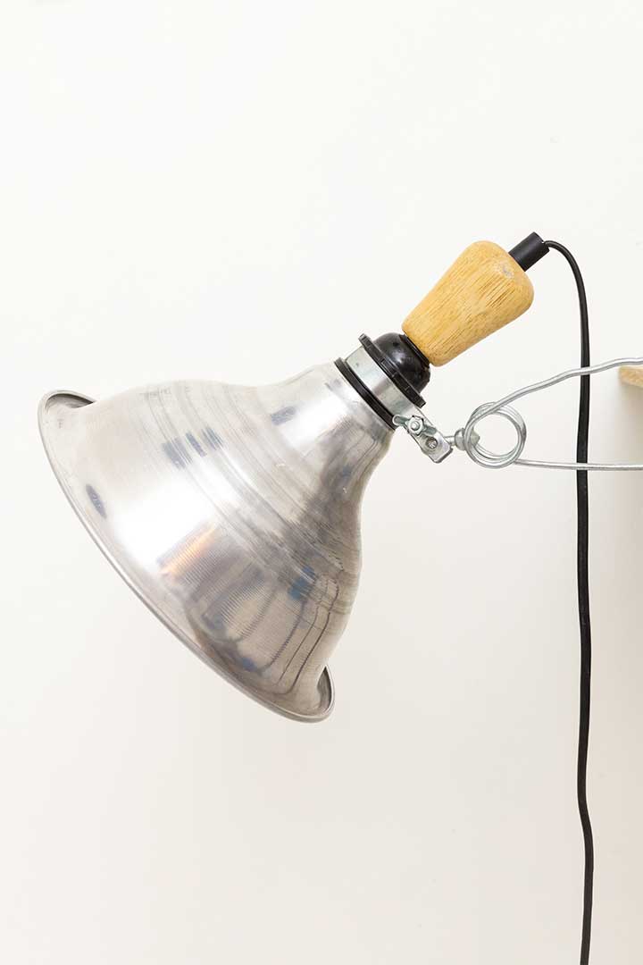 Vintage klemlamp aluminium en hout Hema jaren 90