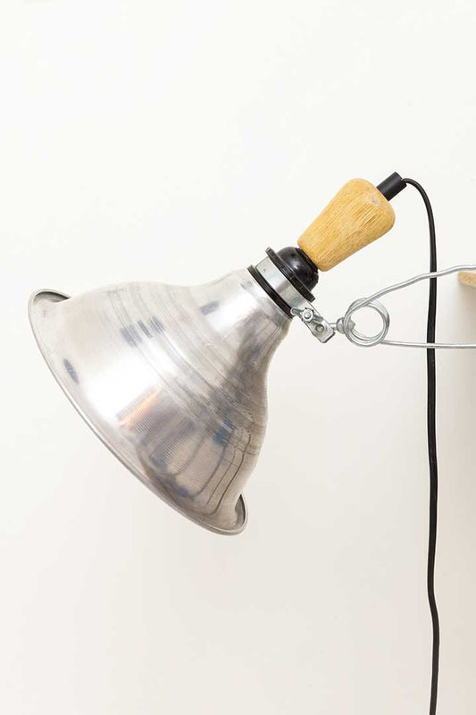 Vintage klemlamp aluminium en hout Hema jaren 90