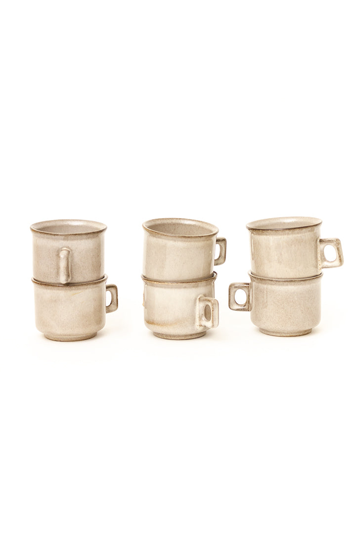 Vintage kopjes en schotels van bruin keramiek - set van 12