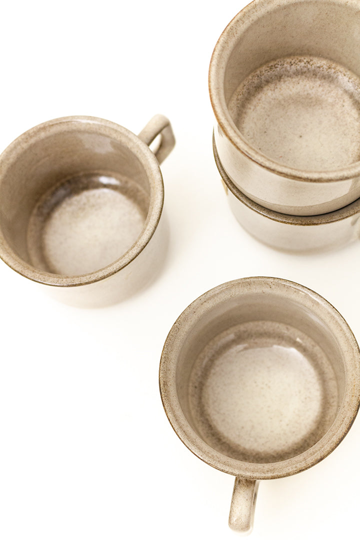 Vintage kopjes en schotels van bruin keramiek - set van 12