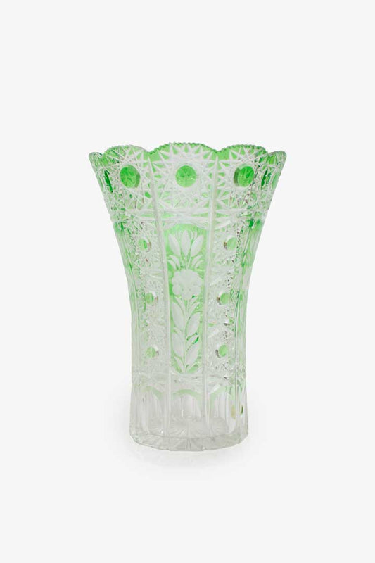 Vintage kristallen gefacetteerde vaas groen / transparant Masserberg Thuringen