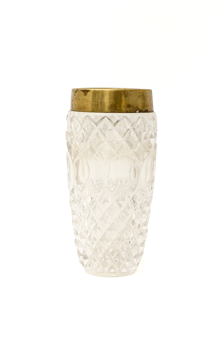 Vintage kristallen vaasje met messing rand