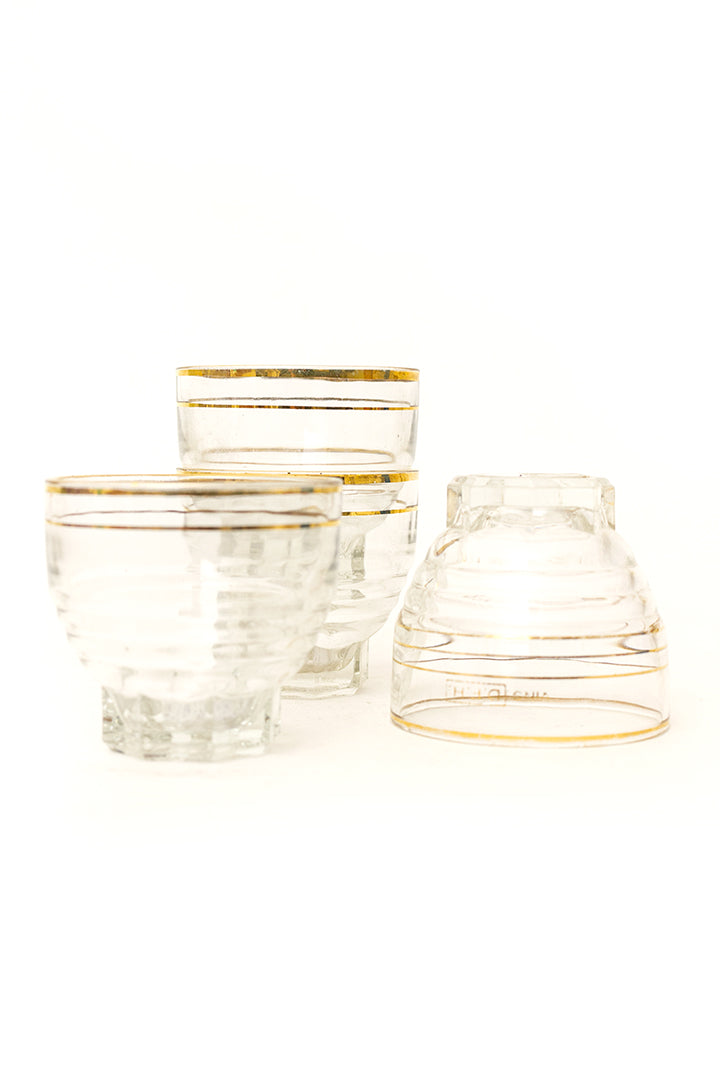 Vintage lage wijnglazen goud gestreept - set van 6