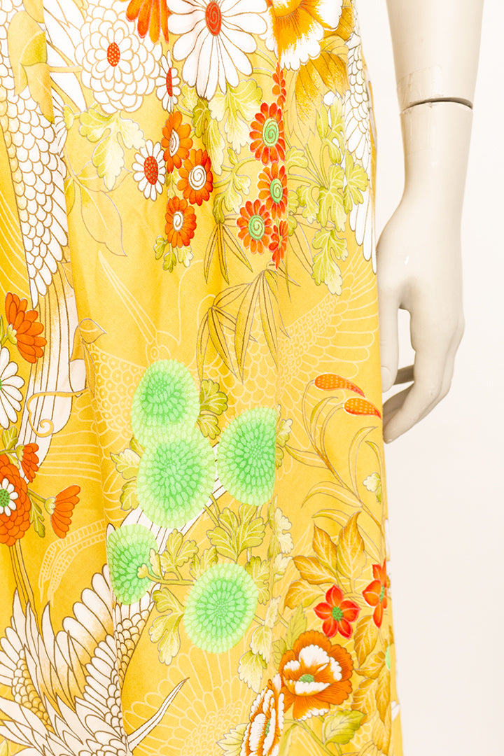 Vintage lange katoenen rok met kraanvogel print