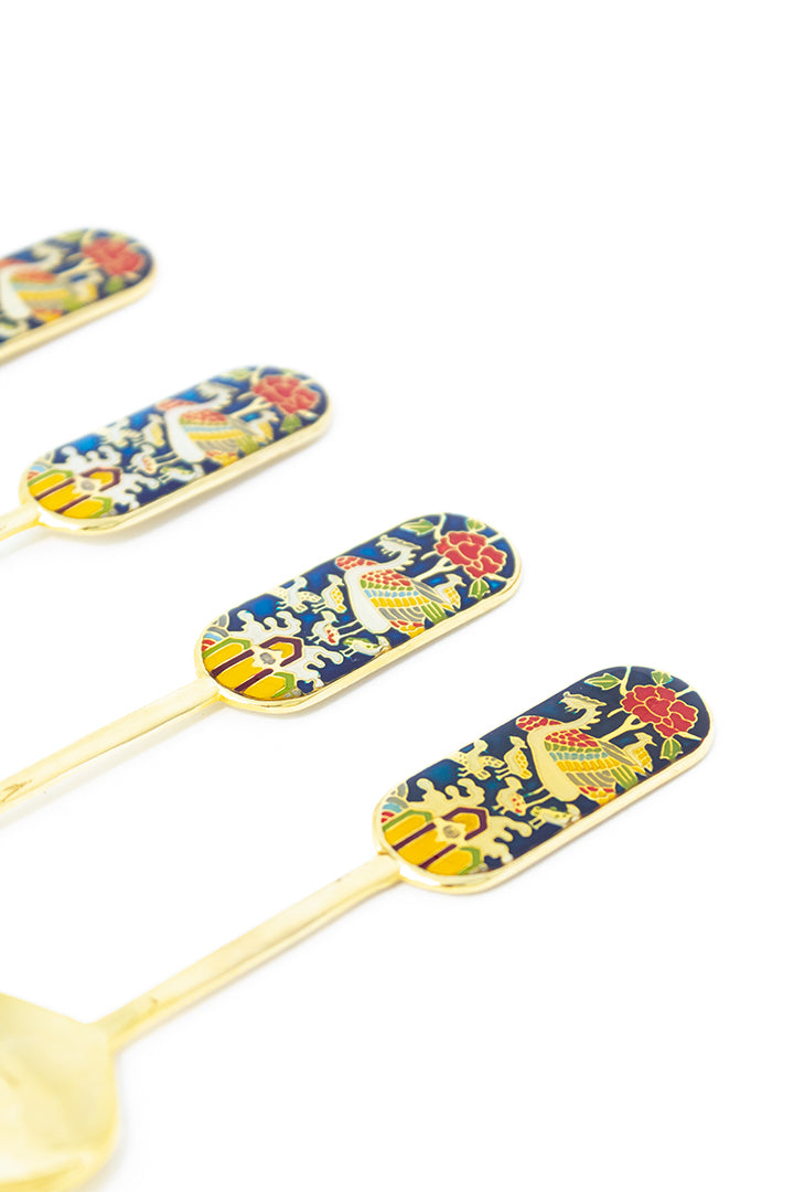 Vintage lepels van verguld messing met cloisonné versiering Saechen Fons Koreaans