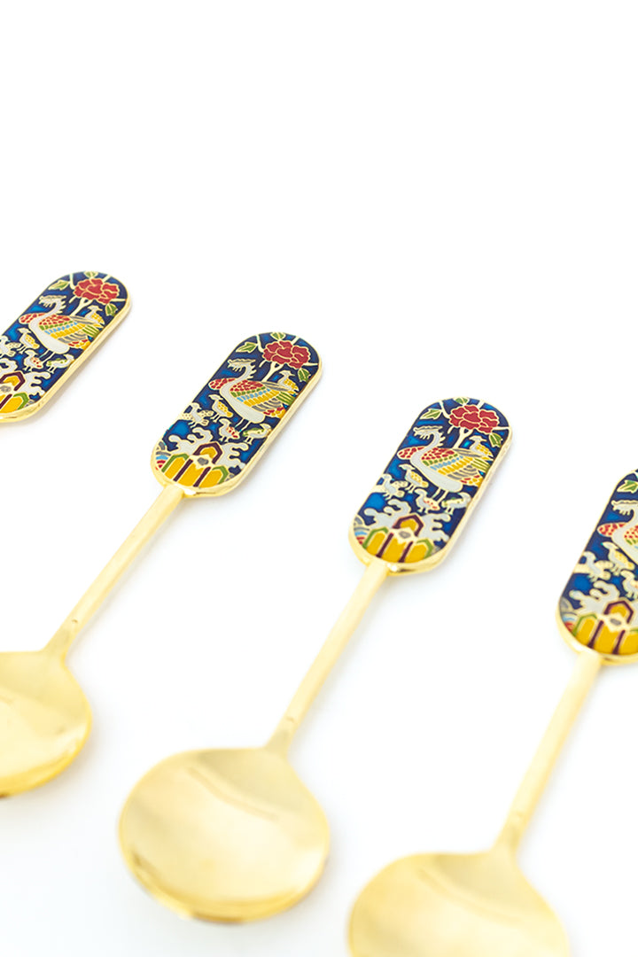 Vintage lepels van verguld messing met cloisonné versiering Saechen Fons Koreaans