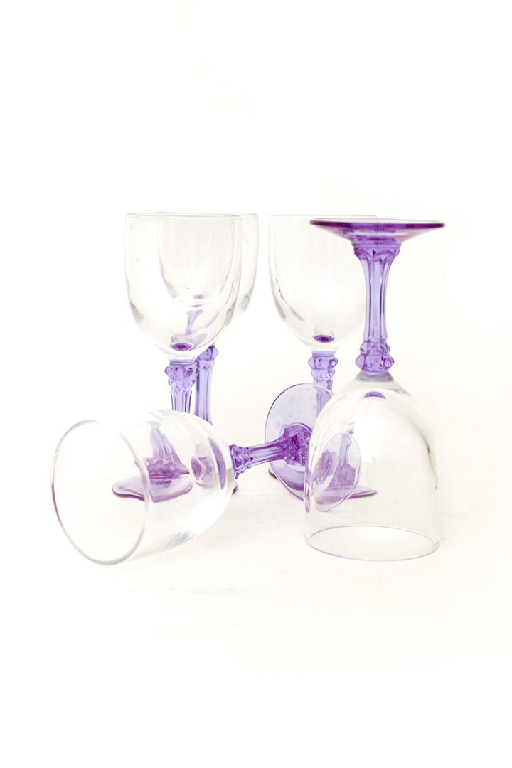 Vintage lila glazen voor port of sherry - set van 5