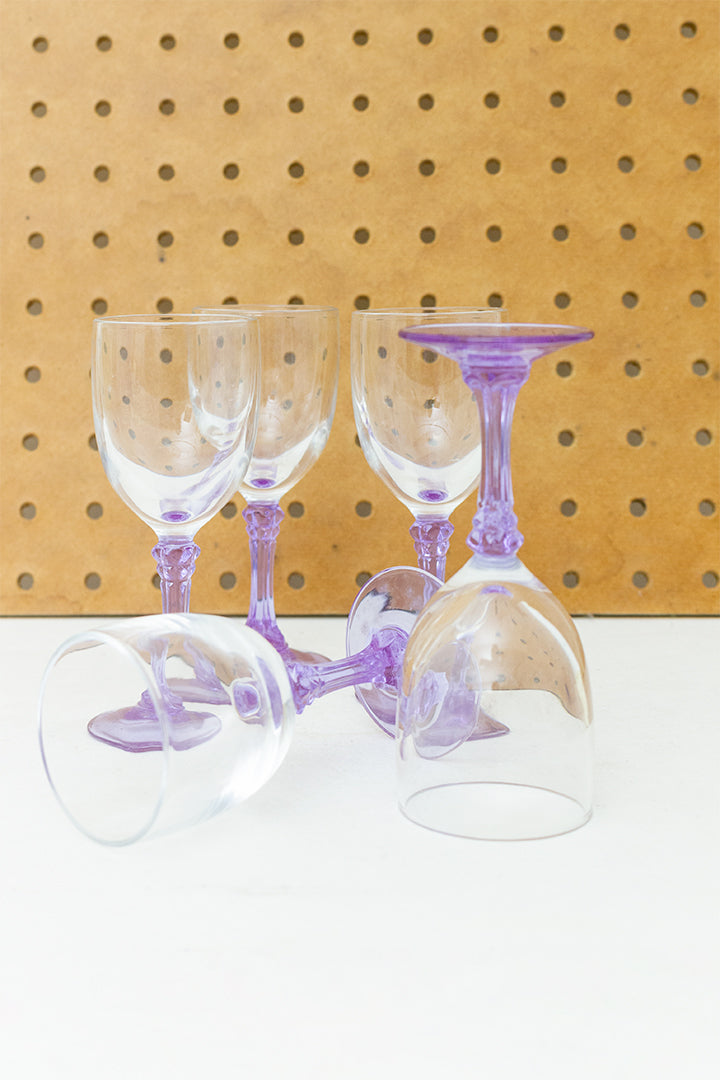 Vintage lila glazen voor port of sherry - set van 5