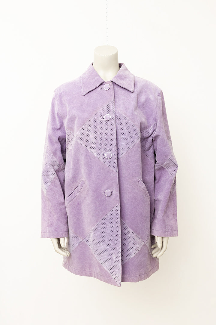Vintage lila suède jas met geperforeerde ruiten
