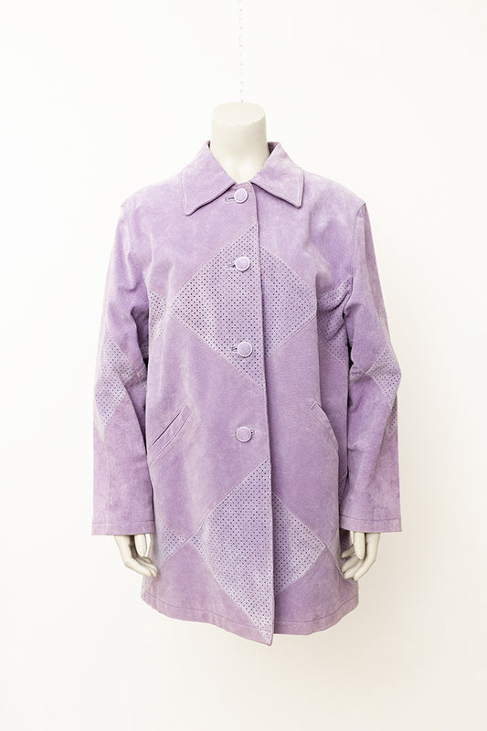 Vintage lila suède jas met geperforeerde ruiten