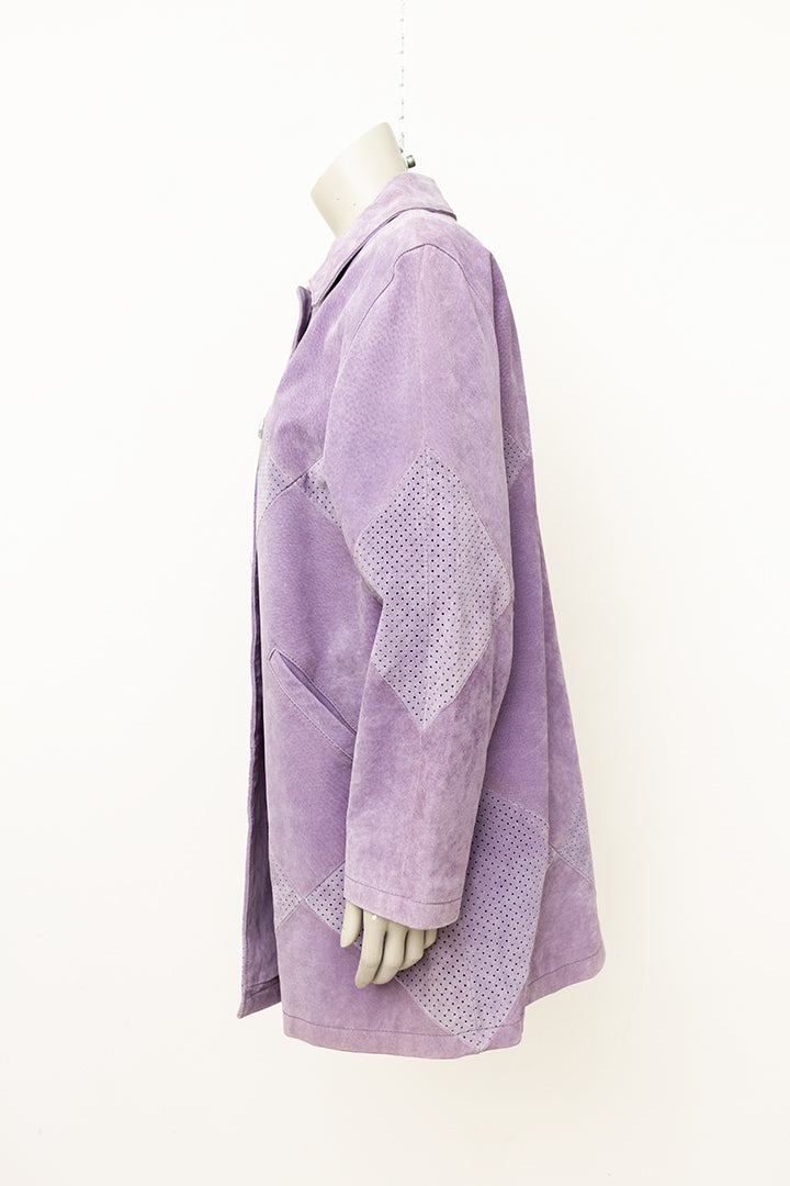 Vintage lila suède jas met geperforeerde ruiten
