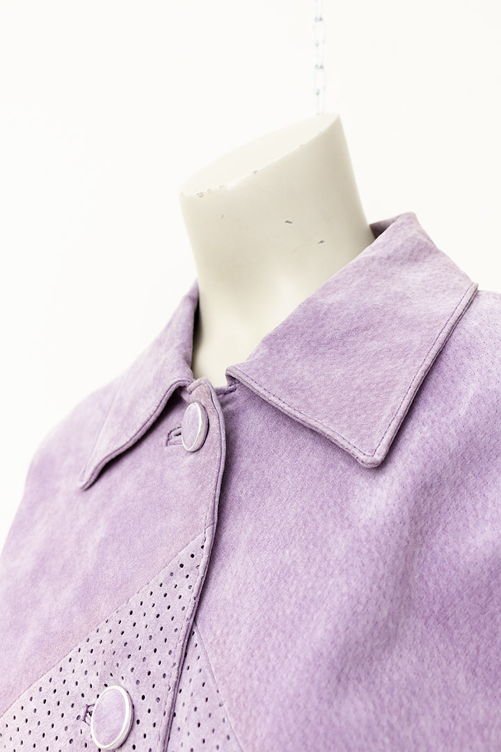 Vintage lila suède jas met geperforeerde ruiten