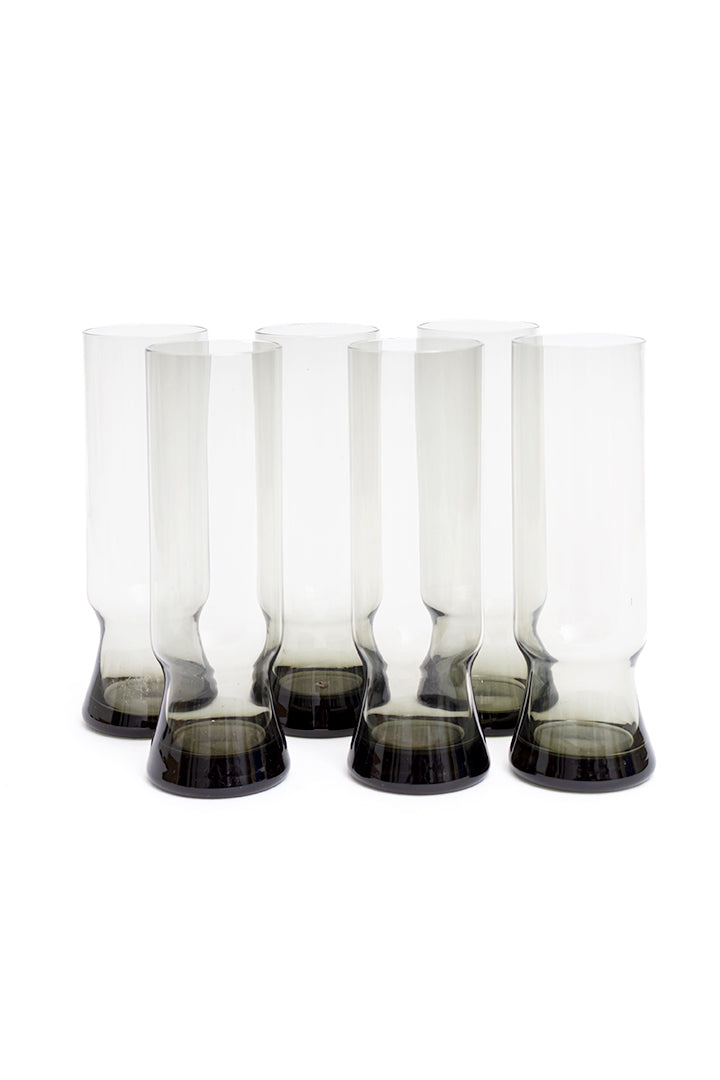 Vintage longdrink glazen rookglas met conische voet - set van 6
