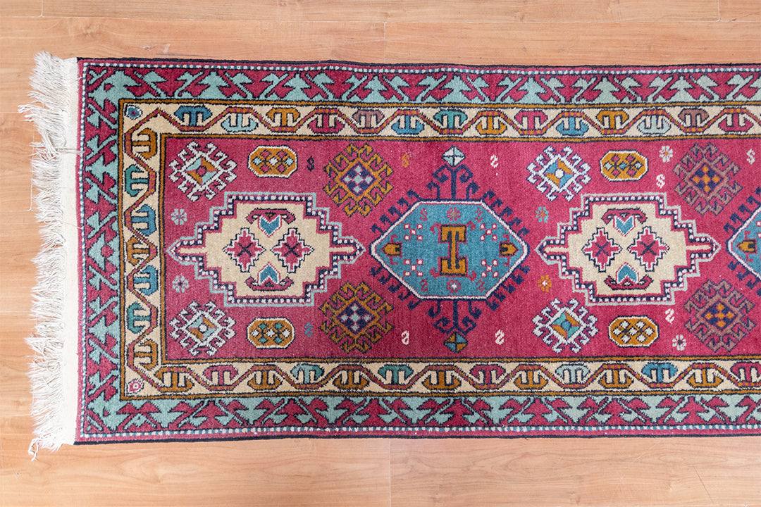 Vintage loper met geometrisch patroon 322x75 cm