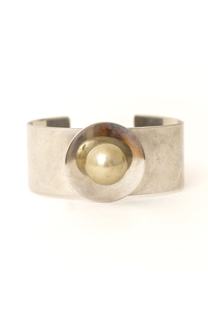 Vintage manchet armband zilverkleurig metaal met bolletje