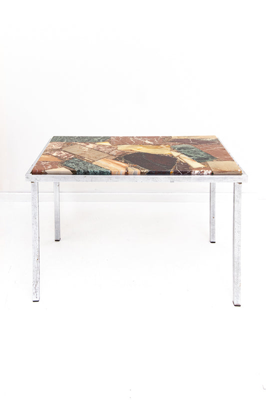 Vintage marmer mix bijzettafel met chromen pootjes