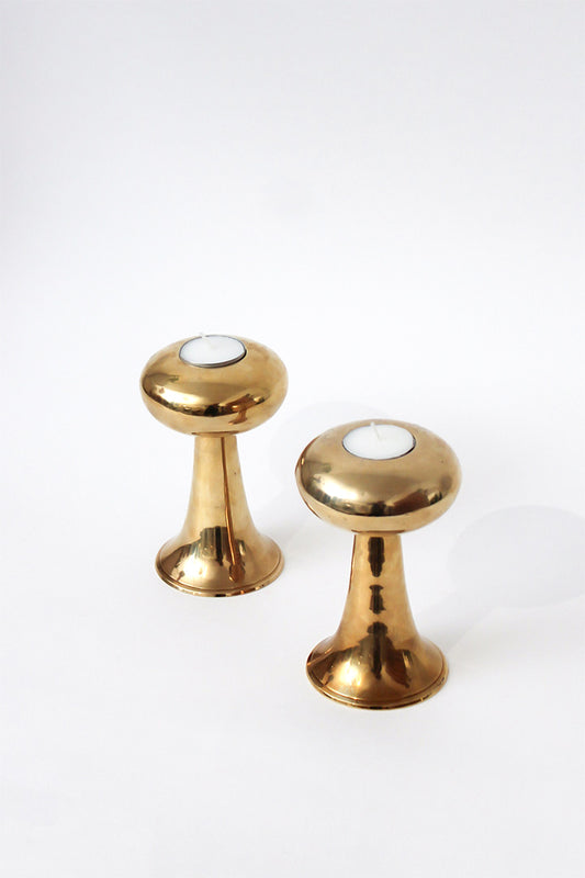 Vintage messing kandelaar set van 2