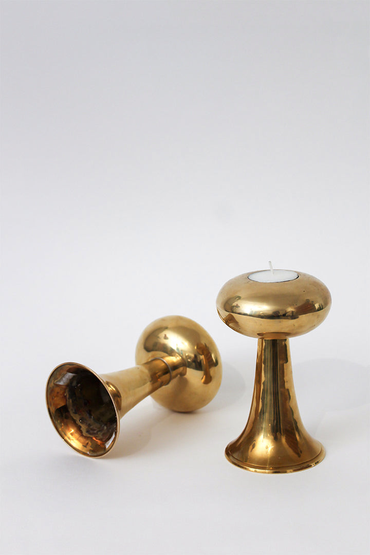 Vintage messing kandelaar set van 2
