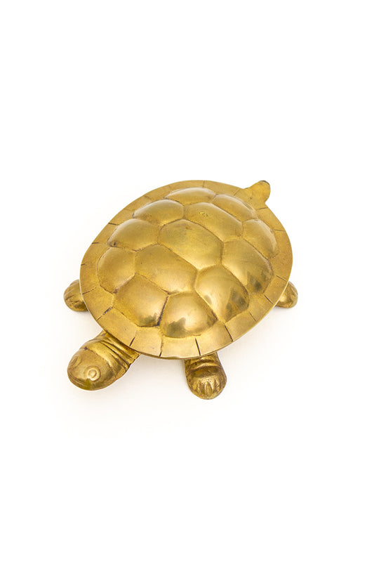 Vintage messing schildpad met scharnierend deksel