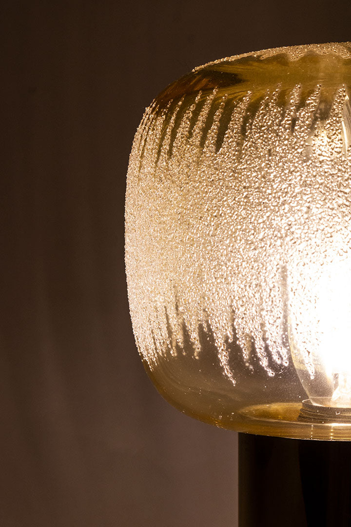 Vintage messing tafellamp met ijsglas bol