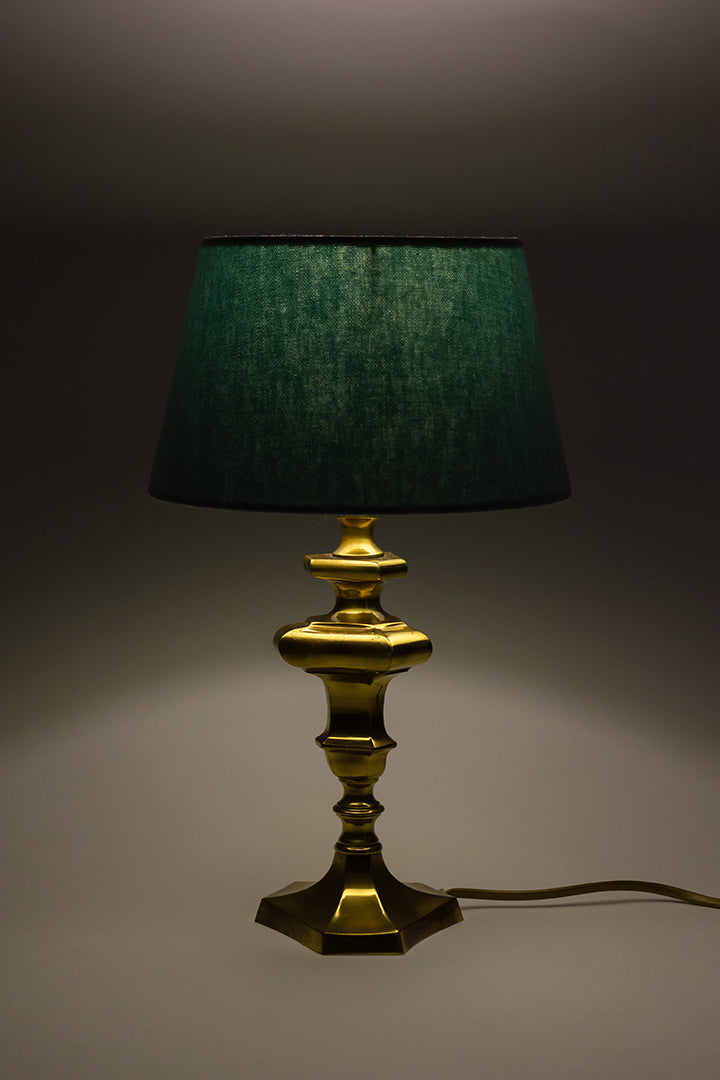 Vintage messing tafellamp met lichtblauwe kap