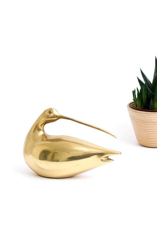 Vintage messing vogel met lange snavel