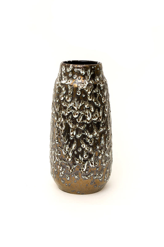 Vintage metallic vaas met koperkleurig glazuur Scheurich 203-26 fat lava